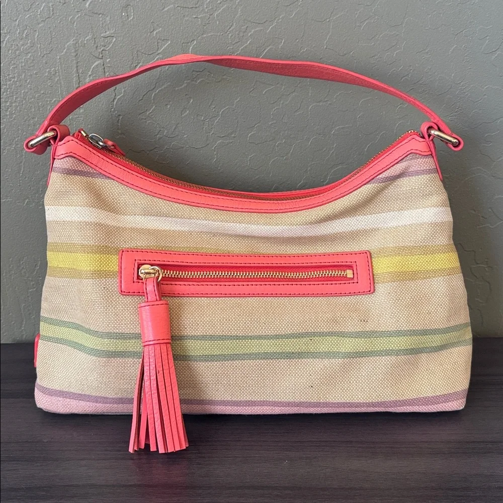 Kate Spade‎ Pastel Striped Canvas Shoulder Bag Gold Hardware